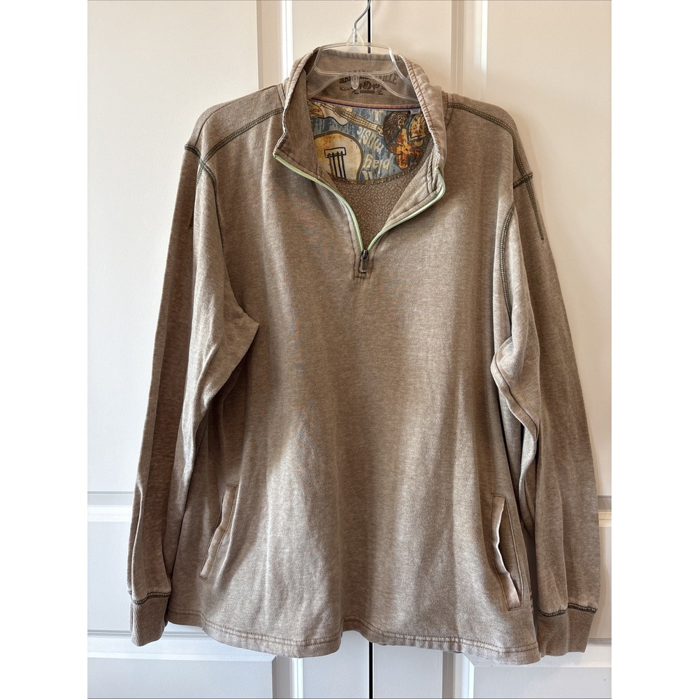 Margaritaville Mens XL Ocean Wash Brown Jimmy Buffett 1/4 Zip Sweater Pullover
